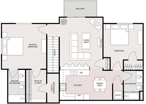 Floor plan for 2 beds, 2 baths, 1095 sqft